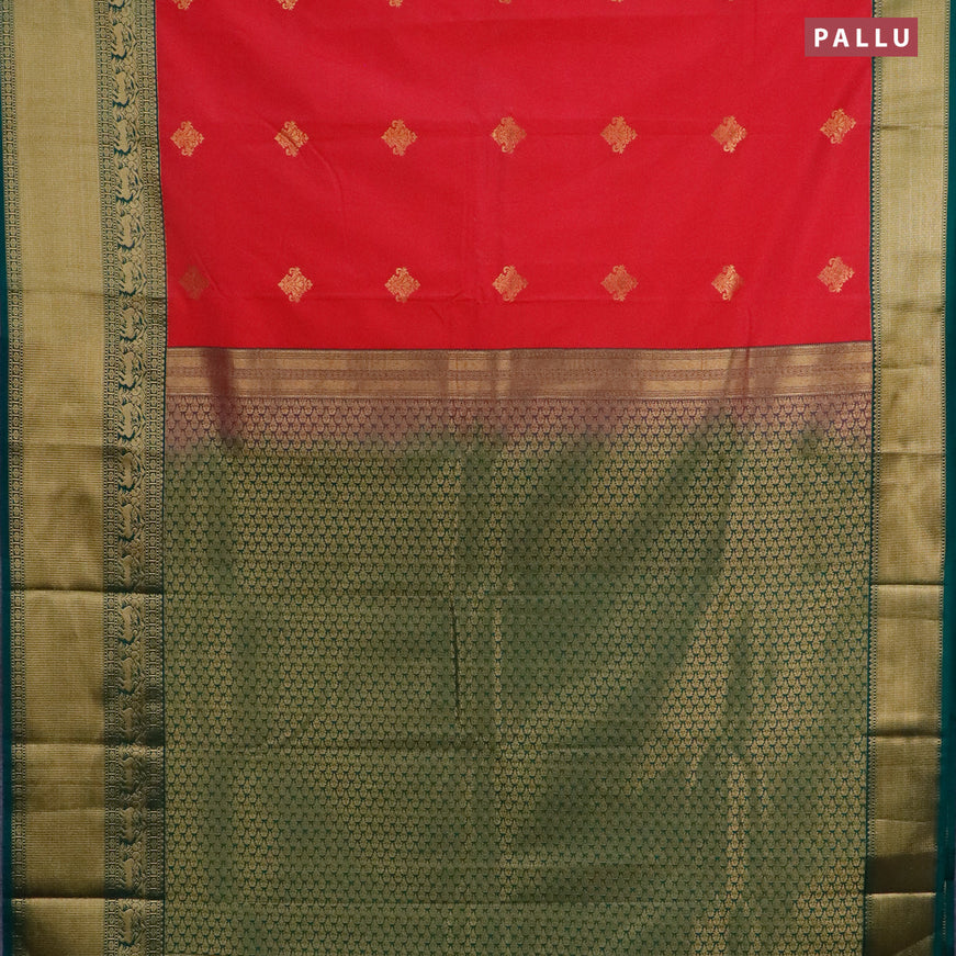 Semi kanjivaram silk saree pink and green with zari woven buttas and long zari woven korvai border