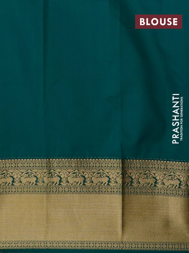 Semi kanjivaram silk saree pink and green with zari woven buttas and long zari woven korvai border