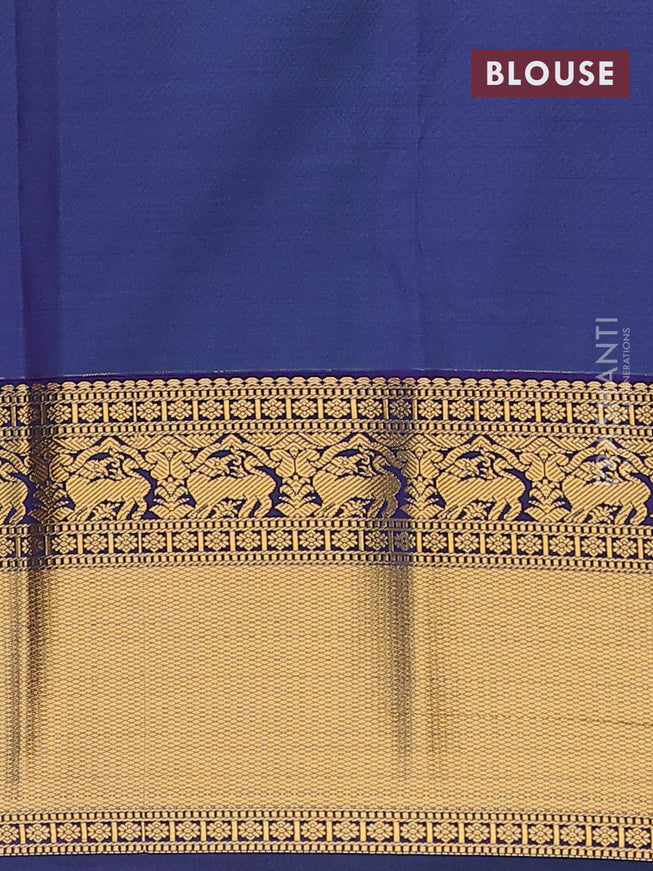 Semi kanjivaram silk saree peach pink and dual shade of bluish green with zari woven buttas and long zari woven korvai border