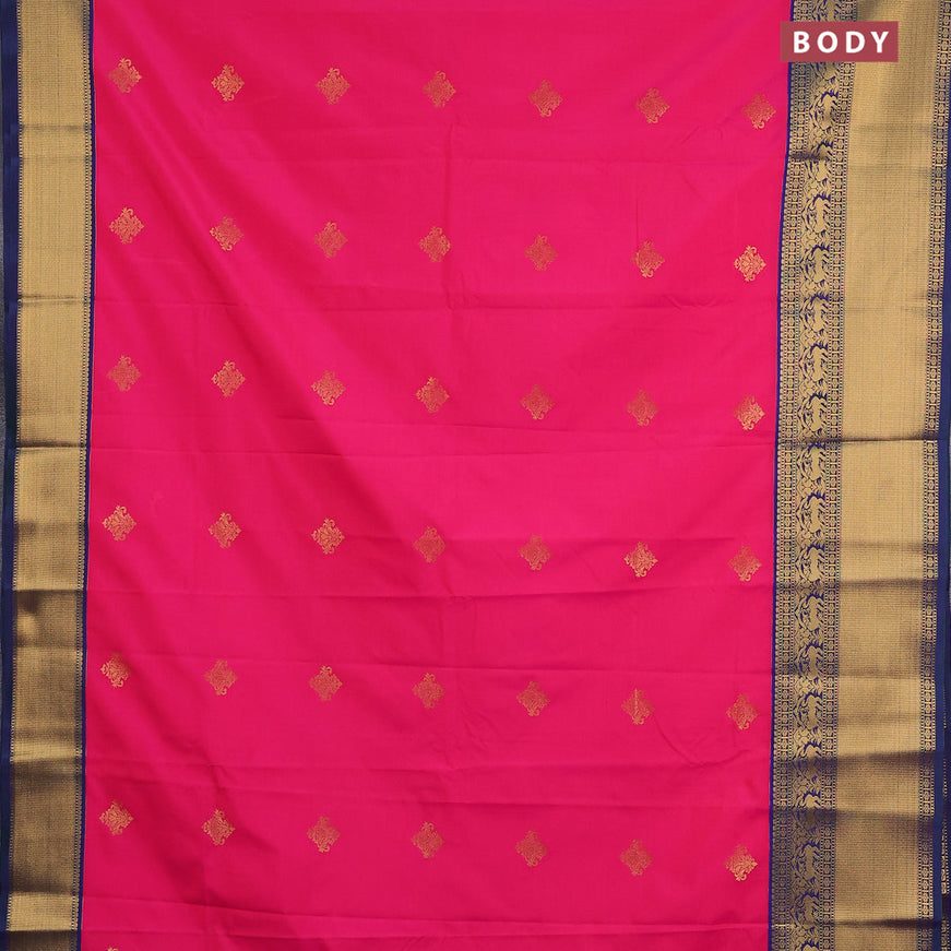 Semi kanjivaram silk saree candy pink and dual shade of bluish green with zari woven buttas and long zari woven korvai border