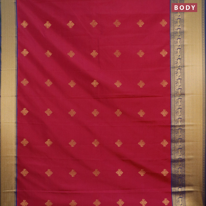 Semi kanjivaram silk saree dark magenta and dual shade of bluish green with zari woven buttas and long zari woven korvai border