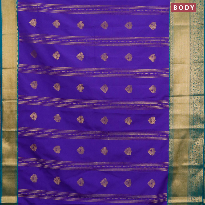 Semi kanjivaram silk saree blue and teal green with allover zari weaves & buttas and long zari woven korvai border