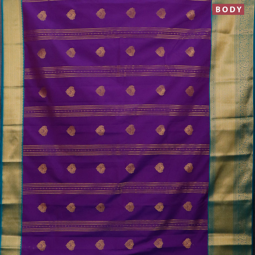 Semi kanjivaram silk saree violet and teal green with allover zari weaves & buttas and long zari woven korvai border