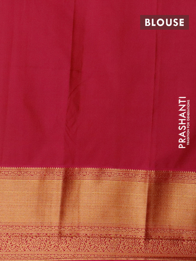 Semi kanjivaram silk saree green and pink with allover zari weaves & buttas and long zari woven korvai border