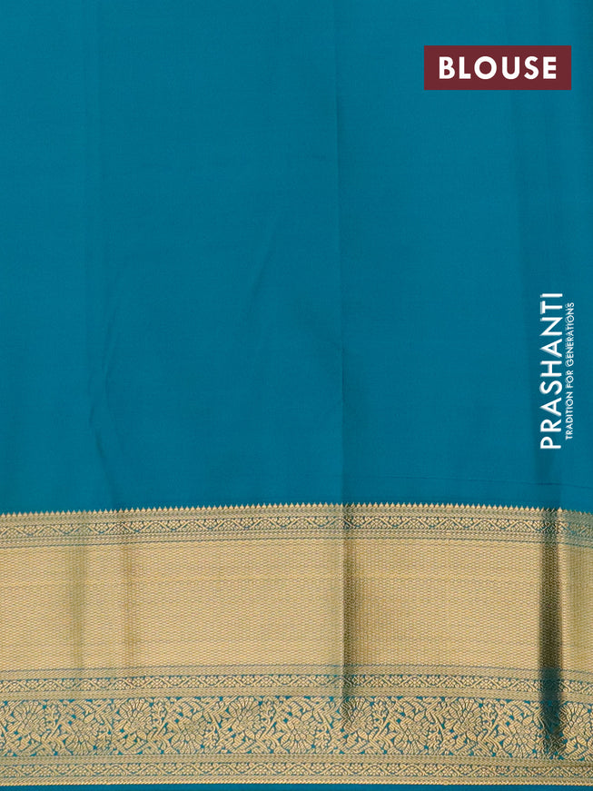 Semi kanjivaram silk saree dark magenta and teal green with allover zari weaves & buttas and long zari woven korvai border
