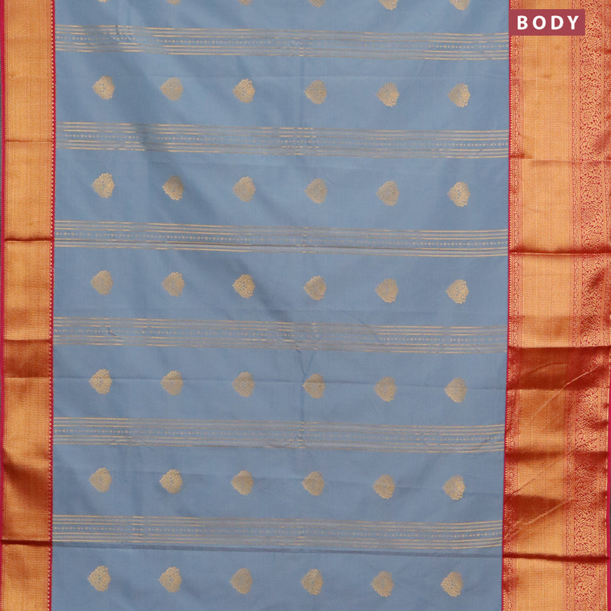 Semi kanjivaram silk saree grey and pink with allover zari weaves & buttas and long zari woven korvai border