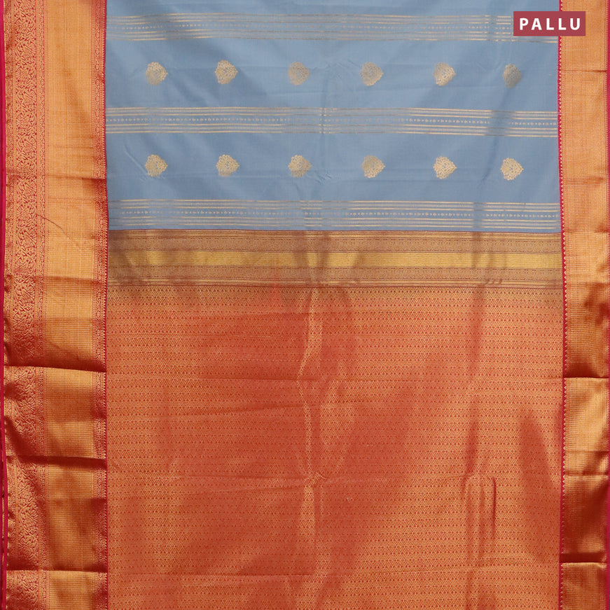 Semi kanjivaram silk saree grey and pink with allover zari weaves & buttas and long zari woven korvai border