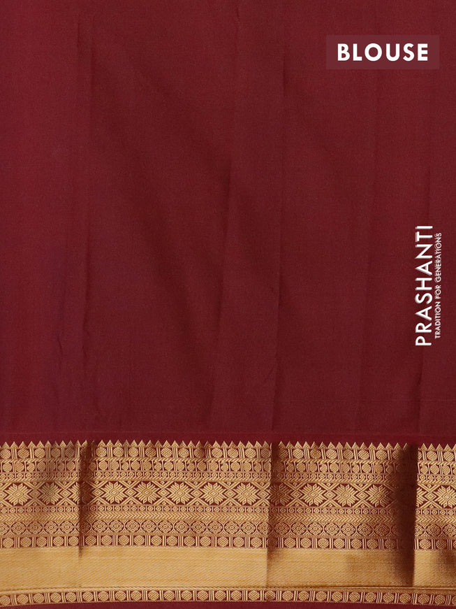 Semi kanjivaram silk saree light pink and maroon with allover zari weaves and zari woven korvai border