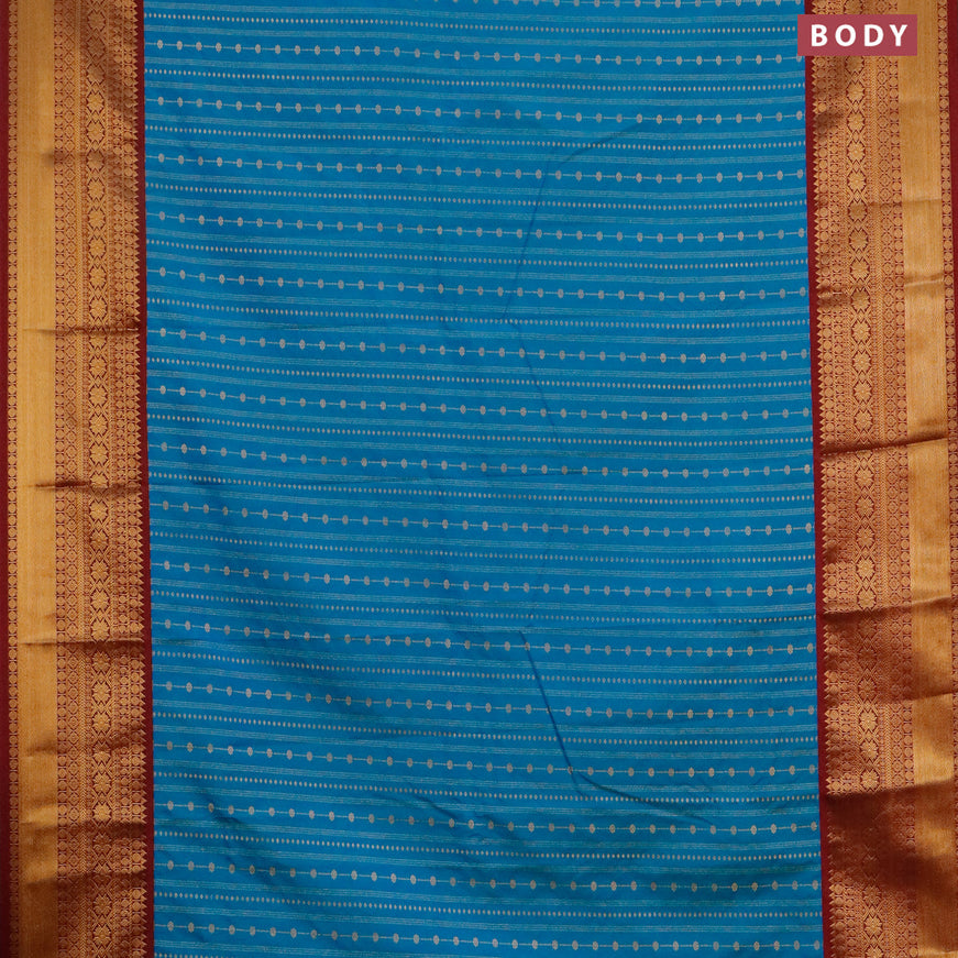 Semi kanjivaram silk saree cs blue and maroon with allover zari weaves and zari woven korvai border