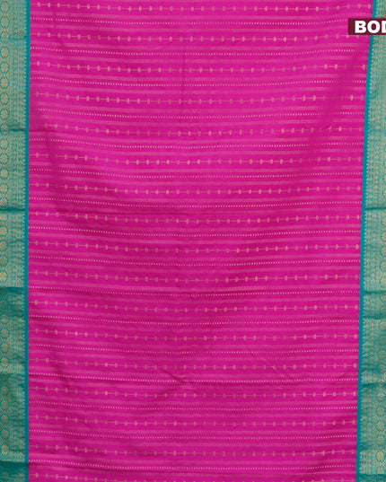 Semi kanjivaram silk saree magenta pink and teal blue with allover zari weaves and zari woven korvai border