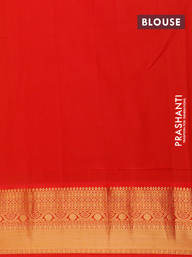 Semi kanjivaram silk saree light green and red with allover zari weaves and zari woven korvai border