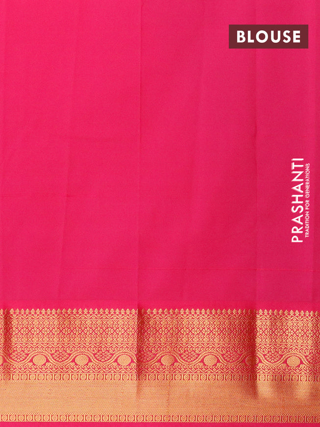 Semi kanjivaram silk saree grey and pink with allover zari weaves and zari woven korvai border