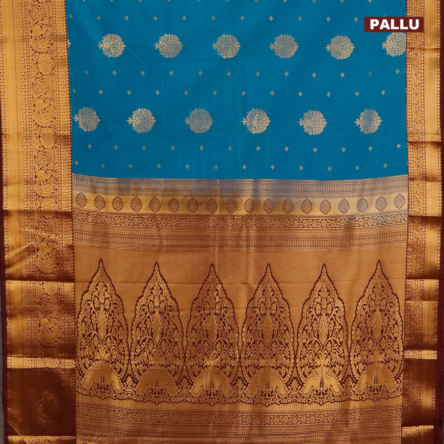 Semi kanjivaram silk saree dual shade of blue and wine shade with zari woven buttas and long zari woven korvai border