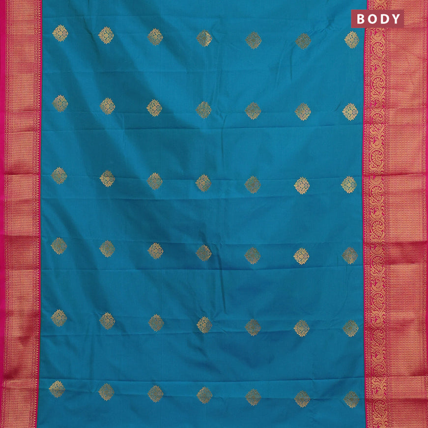 Semi kanjivaram silk saree dual shade of teal greenish blue and pink with zari woven buttas and zari woven korvai border