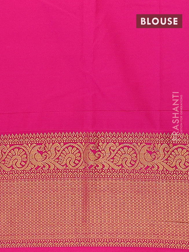 Semi kanjivaram silk saree dual shade of teal greenish blue and pink with zari woven buttas and zari woven korvai border
