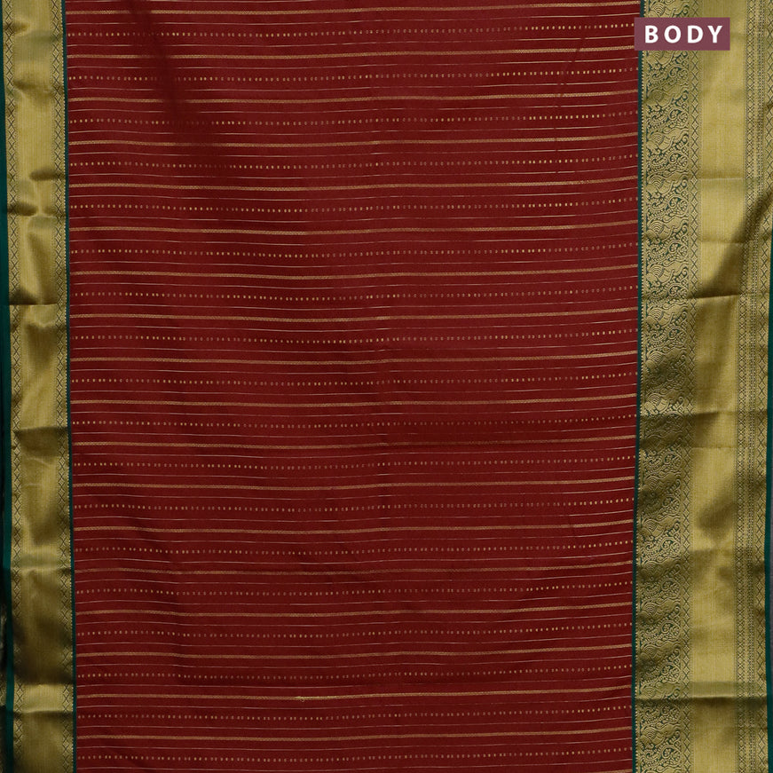 Semi kanjivaram silk saree maroon and green with allover zari weaves and zari woven korvai border