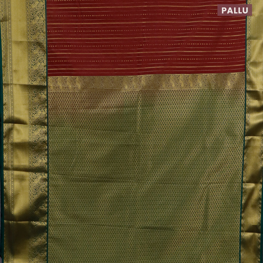 Semi kanjivaram silk saree maroon and green with allover zari weaves and zari woven korvai border