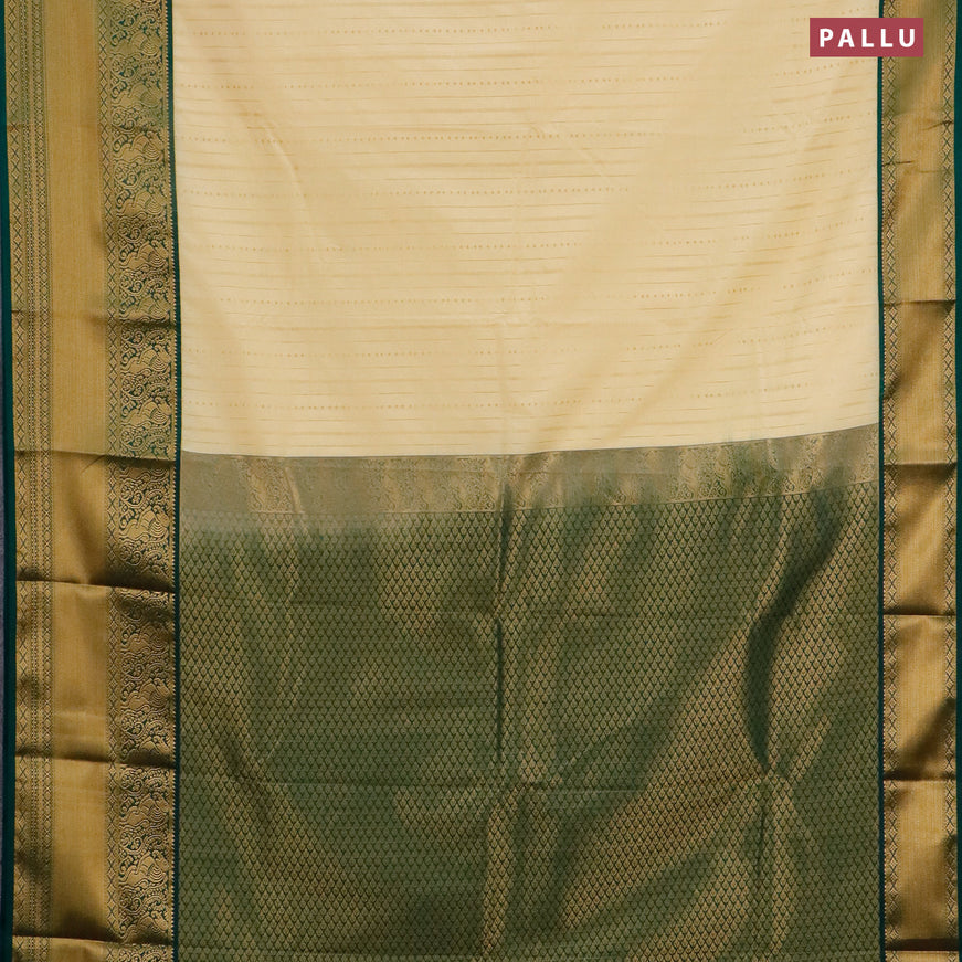 Semi kanjivaram silk saree sandal and green with allover zari weaves and zari woven korvai border