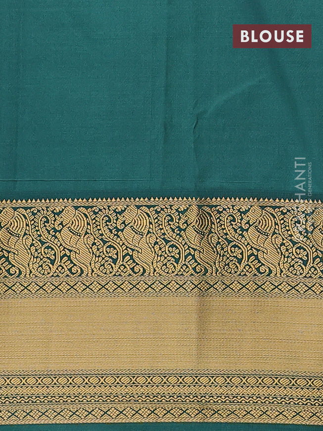 Semi kanjivaram silk saree pink and green with allover zari weaves and zari woven korvai border
