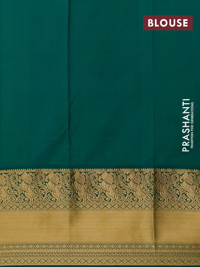 Semi kanjivaram silk saree mustard yellow and green with allover zari weaves and zari woven korvai border