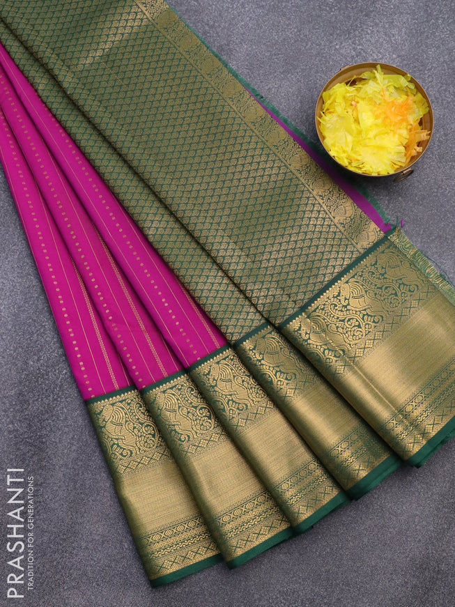 Semi kanjivaram silk saree purple and green with allover zari weaves and zari woven korvai border