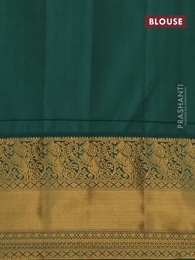 Semi kanjivaram silk saree purple and green with allover zari weaves and long zari woven korvai border