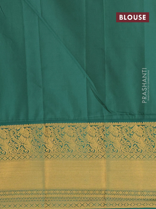 Semi kanjivaram silk saree maroon and green with allover zari weaves and long zari woven korvai border