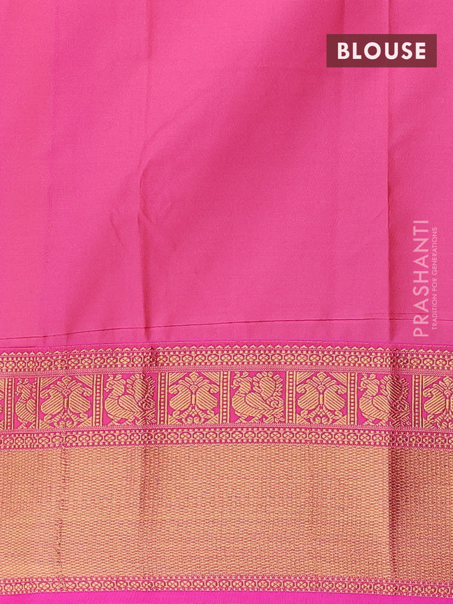 Semi kanjivaram silk saree cream and pink with zari woven buttas and long zari woven korvai border