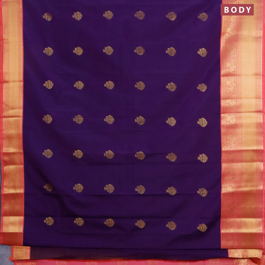 Semi kanjivaram silk saree dark purple and pink with zari woven buttas and long zari woven korvai border