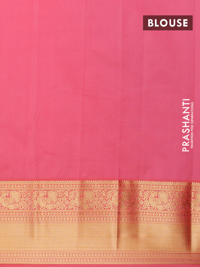 Semi kanjivaram silk saree dark purple and pink with zari woven buttas and long zari woven korvai border