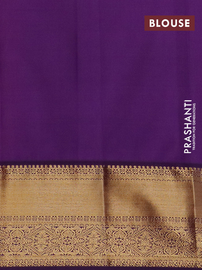 Semi kanjivaram silk saree pink shade and violet with allover zari weaves and long zari woven korvai border