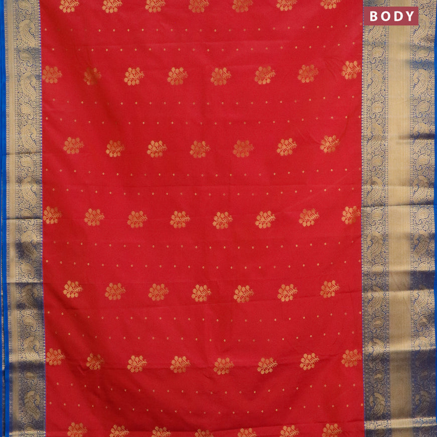 Semi kanjivaram silk saree dual shade of pink and cs blue with zari woven floral buttas and long zari woven korvai border