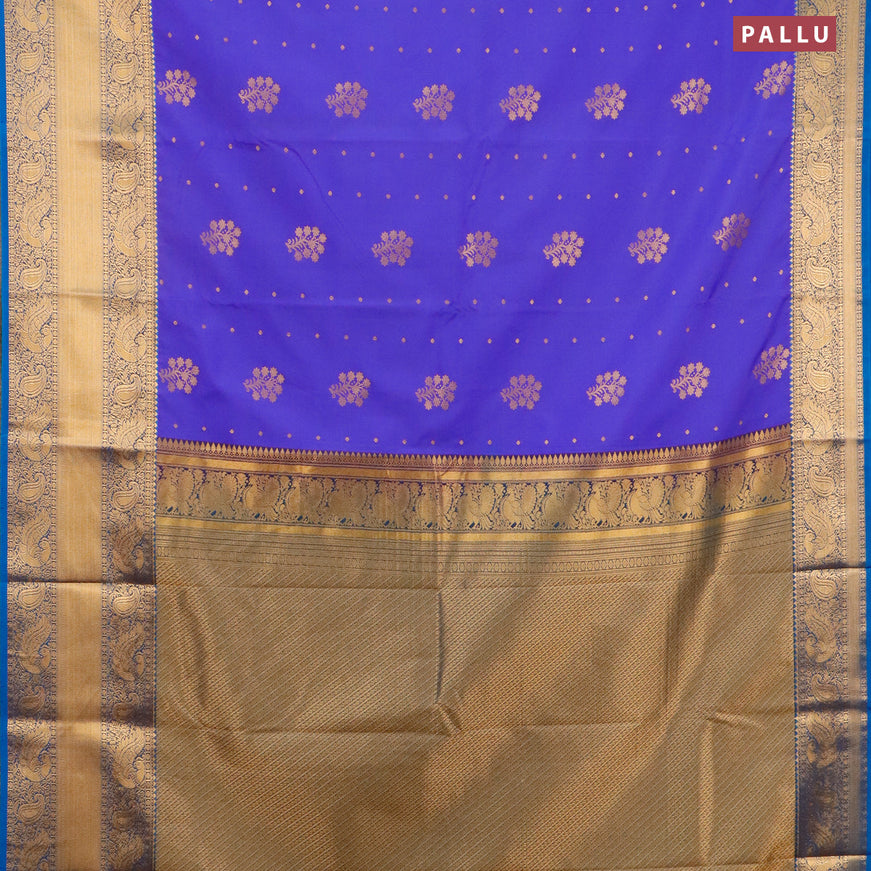 Semi kanjivaram silk saree royal blue and cs blue with zari woven floral buttas and long zari woven korvai border