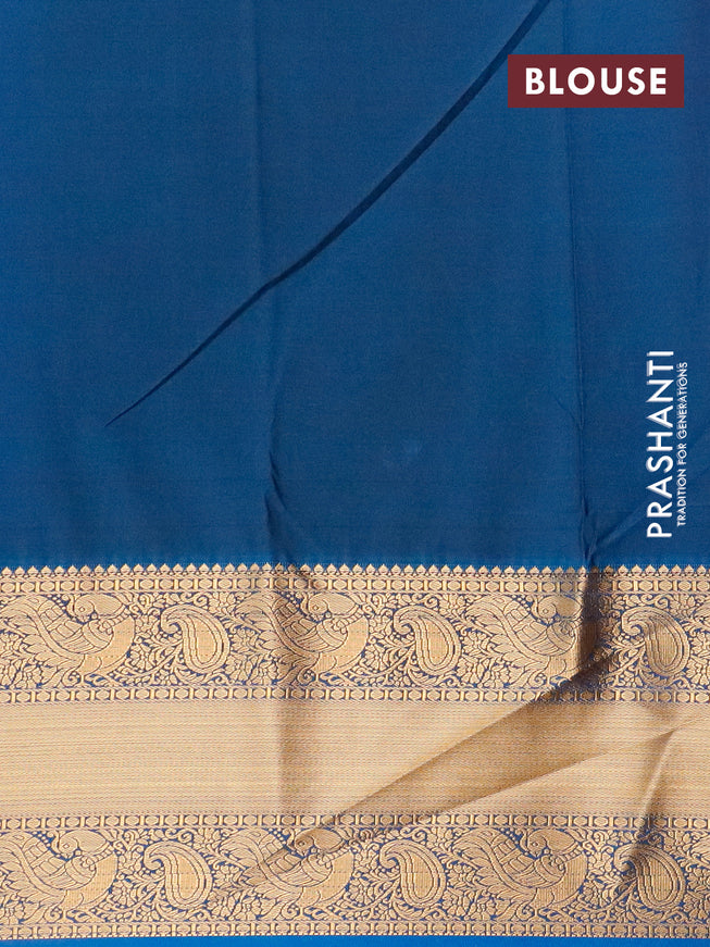 Semi kanjivaram silk saree royal blue and cs blue with zari woven floral buttas and long zari woven korvai border