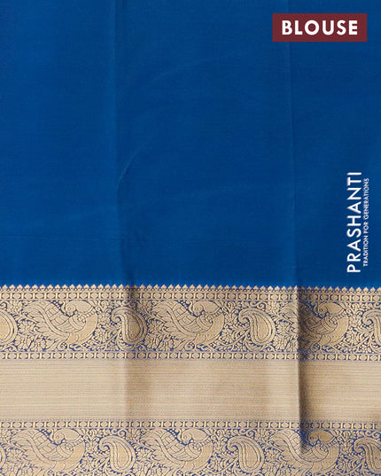 Semi kanjivaram silk saree deep maroon and cs blue with zari woven floral buttas and long zari woven korvai border