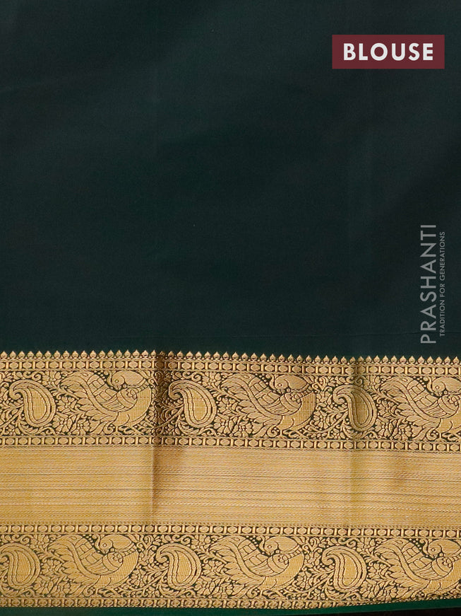 Semi kanjivaram silk saree red and green with zari woven floral buttas and long zari woven korvai border