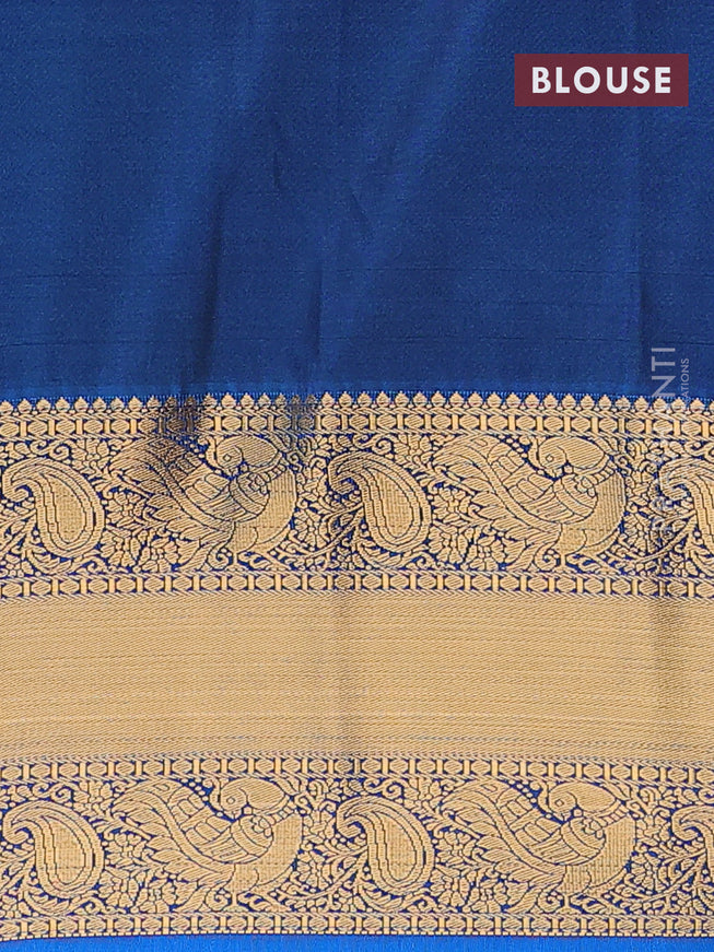 Semi kanjivaram silk saree deep purple and cs blue with zari woven floral buttas and long zari woven korvai border