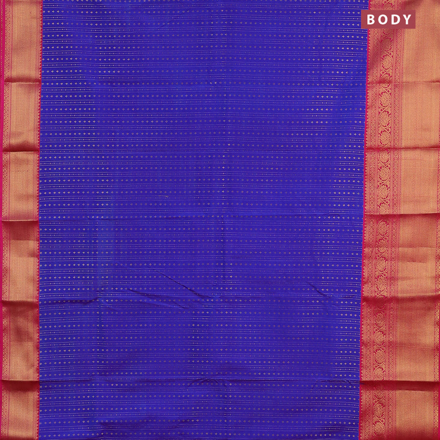 Semi kanjivaram silk saree royal blue and pink with allover zari weaves and long zari woven korvai border