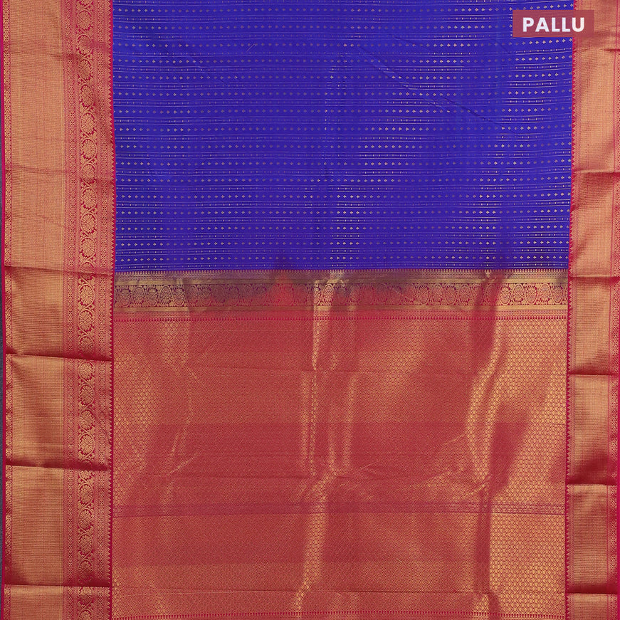 Semi kanjivaram silk saree royal blue and pink with allover zari weaves and long zari woven korvai border