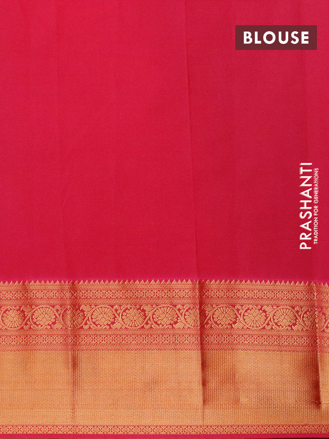 Semi kanjivaram silk saree dual shade of dark green and pink with allover zari weaves and long zari woven korvai border