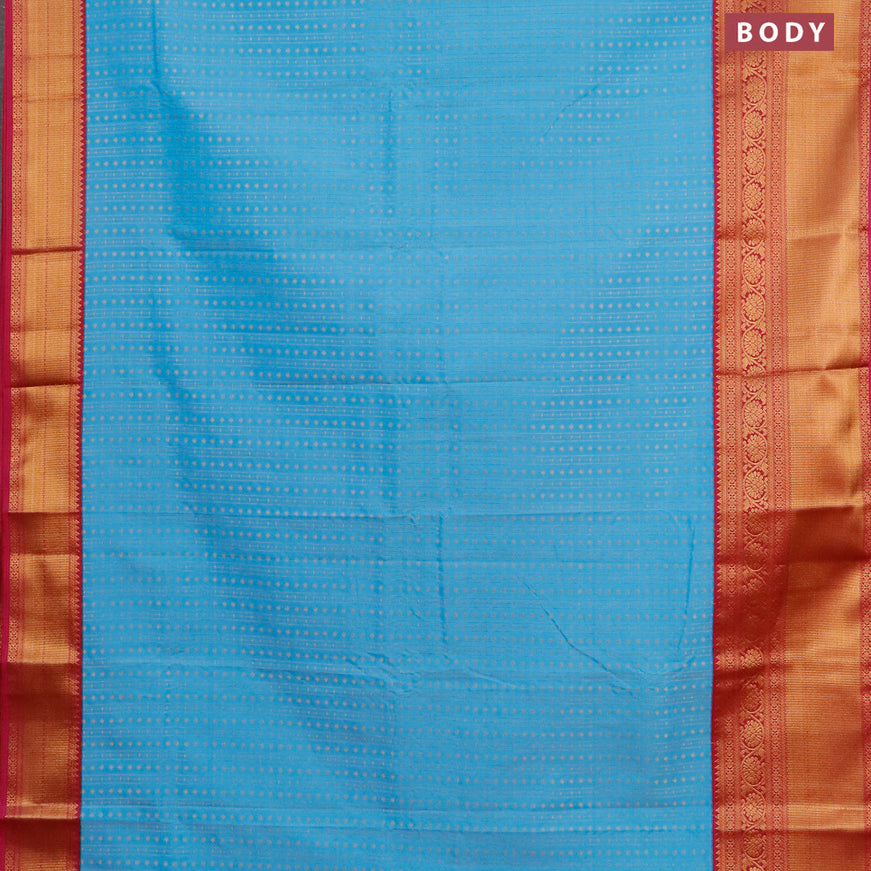 Semi kanjivaram silk saree blue and pink with allover zari weaves and long zari woven korvai border