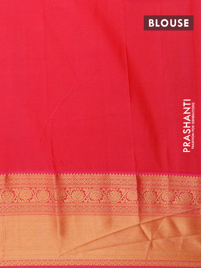 Semi kanjivaram silk saree dark grey and pink with allover zari weaves and long zari woven korvai border