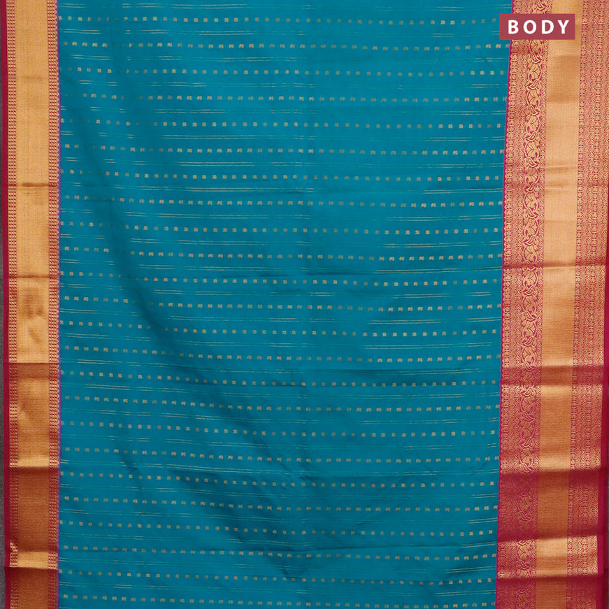Semi kanjivaram silk saree blue and magenta pink with allover zari weaves and long zari woven korvai border