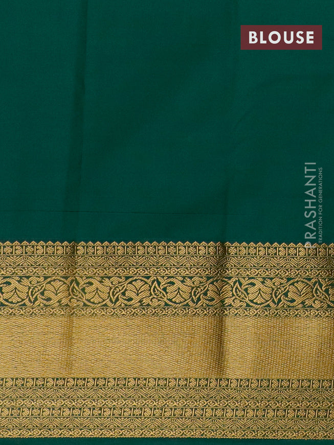 Semi kanjivaram silk saree pink and dark green with allover zari weaves and long zari woven korvai border