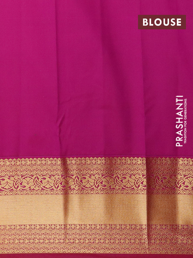 Semi kanjivaram silk saree pik and magenta pink with allover zari weaves and long zari woven korvai border