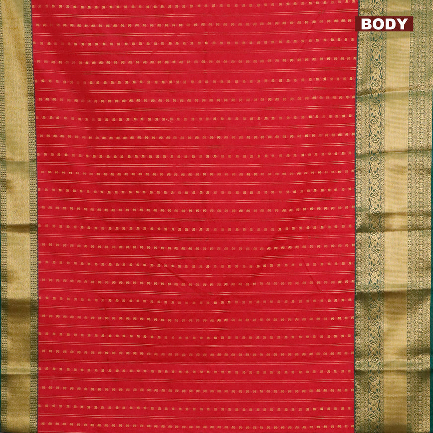 Semi kanjivaram silk saree dark pink and dark green with allover zari weaves and long zari woven korvai border