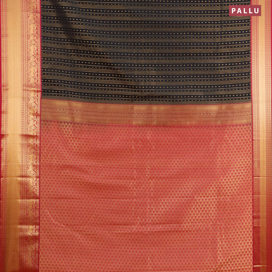 Semi kanjivaram silk saree black and pink with allover zari weaves & buttas and zari woven korvai border