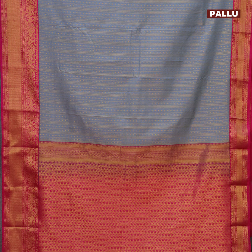Semi kanjivaram silk saree grey and pink with allover zari weaves & buttas and zari woven korvai border
