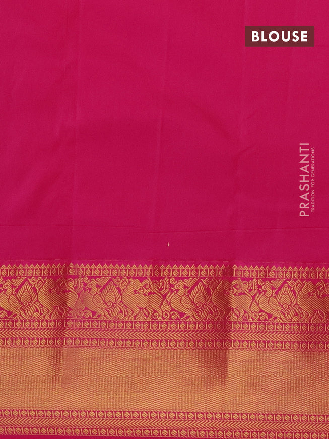 Semi kanjivaram silk saree grey and pink with allover zari weaves & buttas and zari woven korvai border