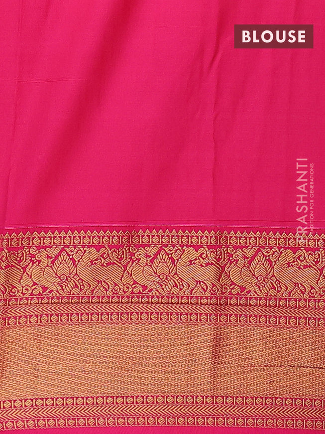 Semi kanjivaram silk saree dual shade of blusih green and pink with allover zari weaves & buttas and zari woven korvai border